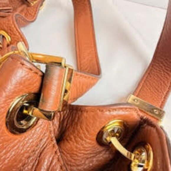 Michael Kors Fulton Large Drawstring Hobo Bag | Cognac Pebbled Luggage Leather - Picture 10 of 12